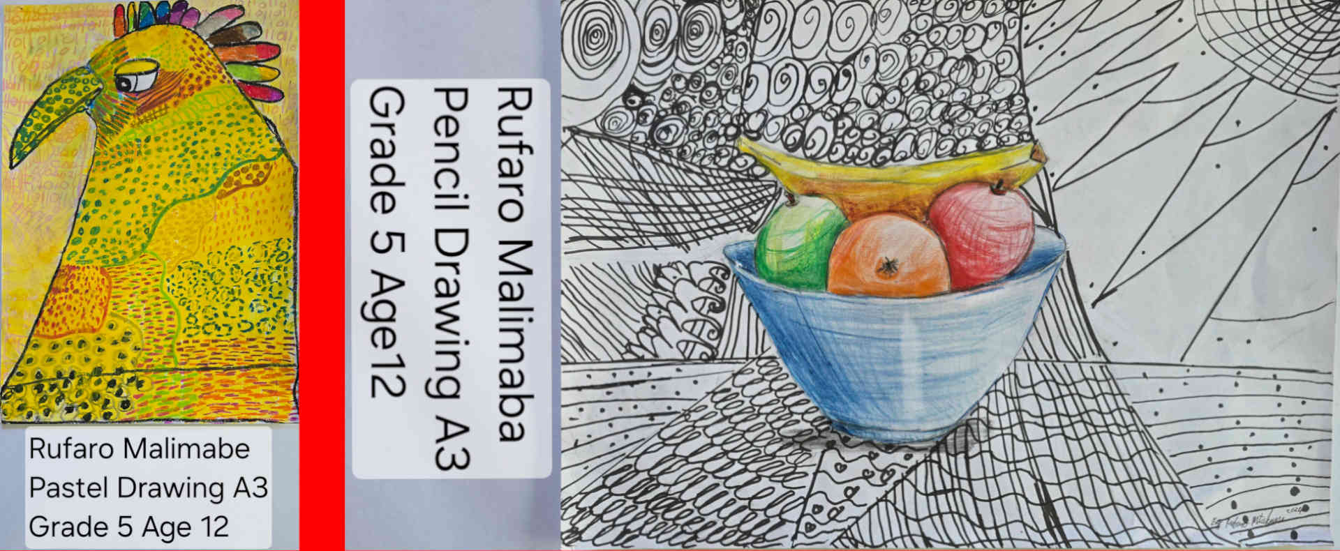 Pastel drawing and Pencil Drawing from students at Progressive Music and Art School Selcourt Springs